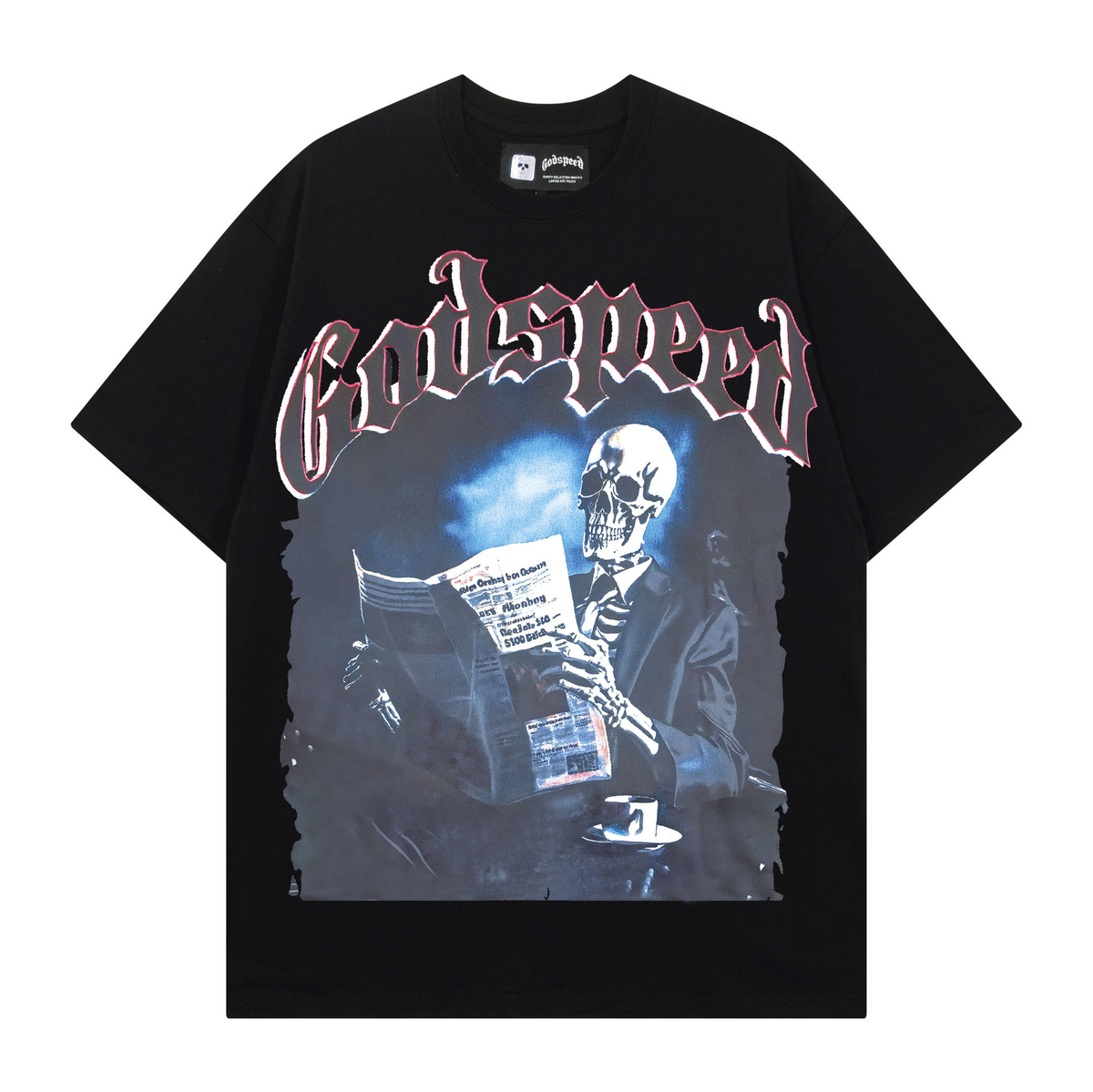 Joanshop Trendy Brand Export God&Speed Skull Letter Pattern Printed Short-Sleeved T-Shirt for Men and Women High Street Hip-Hop Half-Sleeve