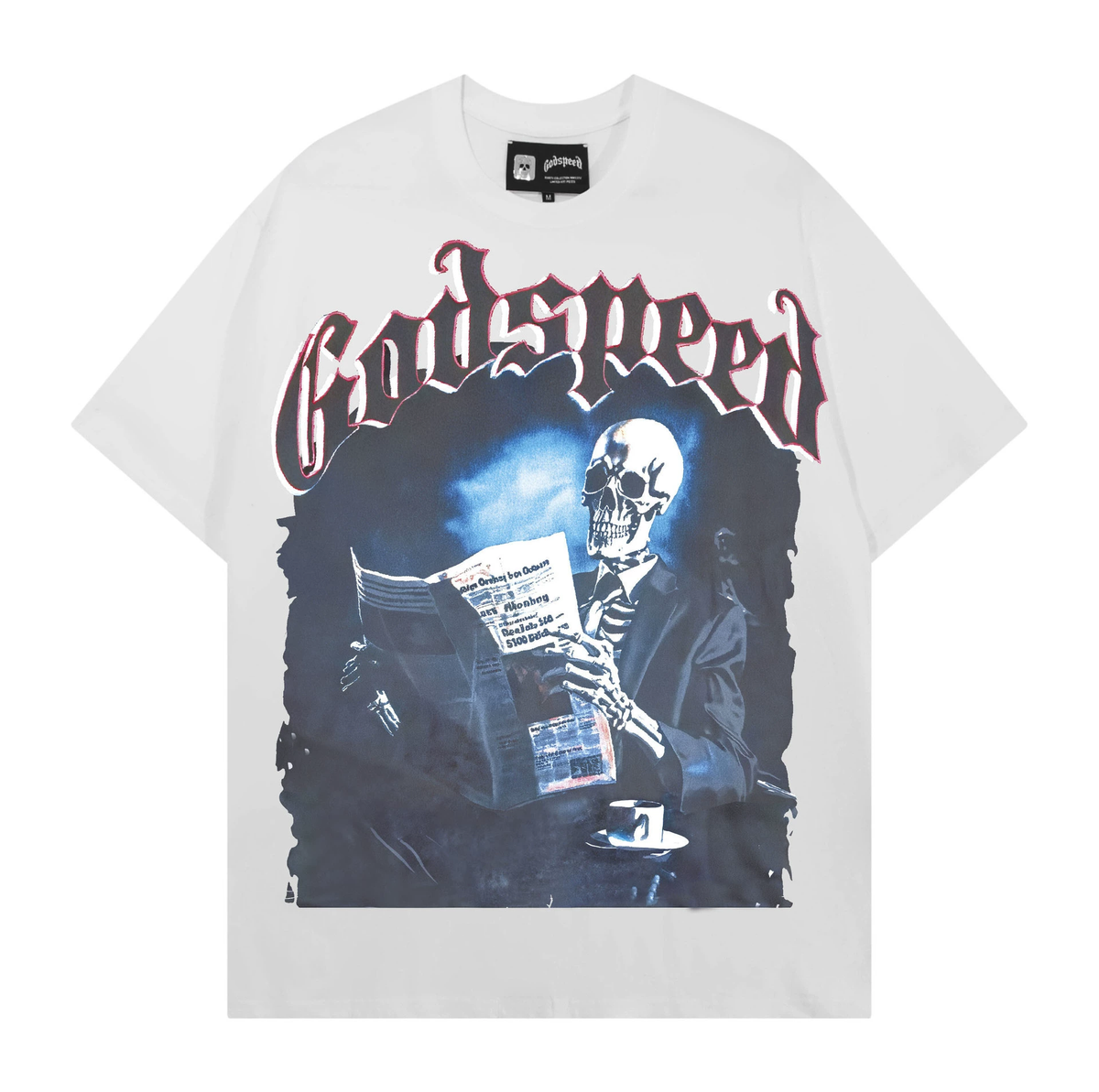 Joanshop Trendy Brand Export God&Speed Skull Letter Pattern Printed Short-Sleeved T-Shirt for Men and Women High Street Hip-Hop Half-Sleeve