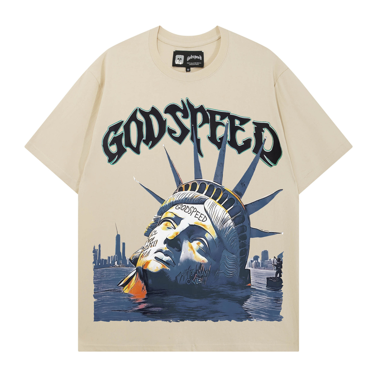Joanshop Trendy Brand Export God&Speed Skull Letter Pattern Printed Short-Sleeved T-Shirt for Men and Women High Street Hip-Hop Half-Sleeve