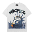 Joanshop Trendy Brand Export God&Speed Skull Letter Pattern Printed Short-Sleeved T-Shirt for Men and Women High Street Hip-Hop Half-Sleeve