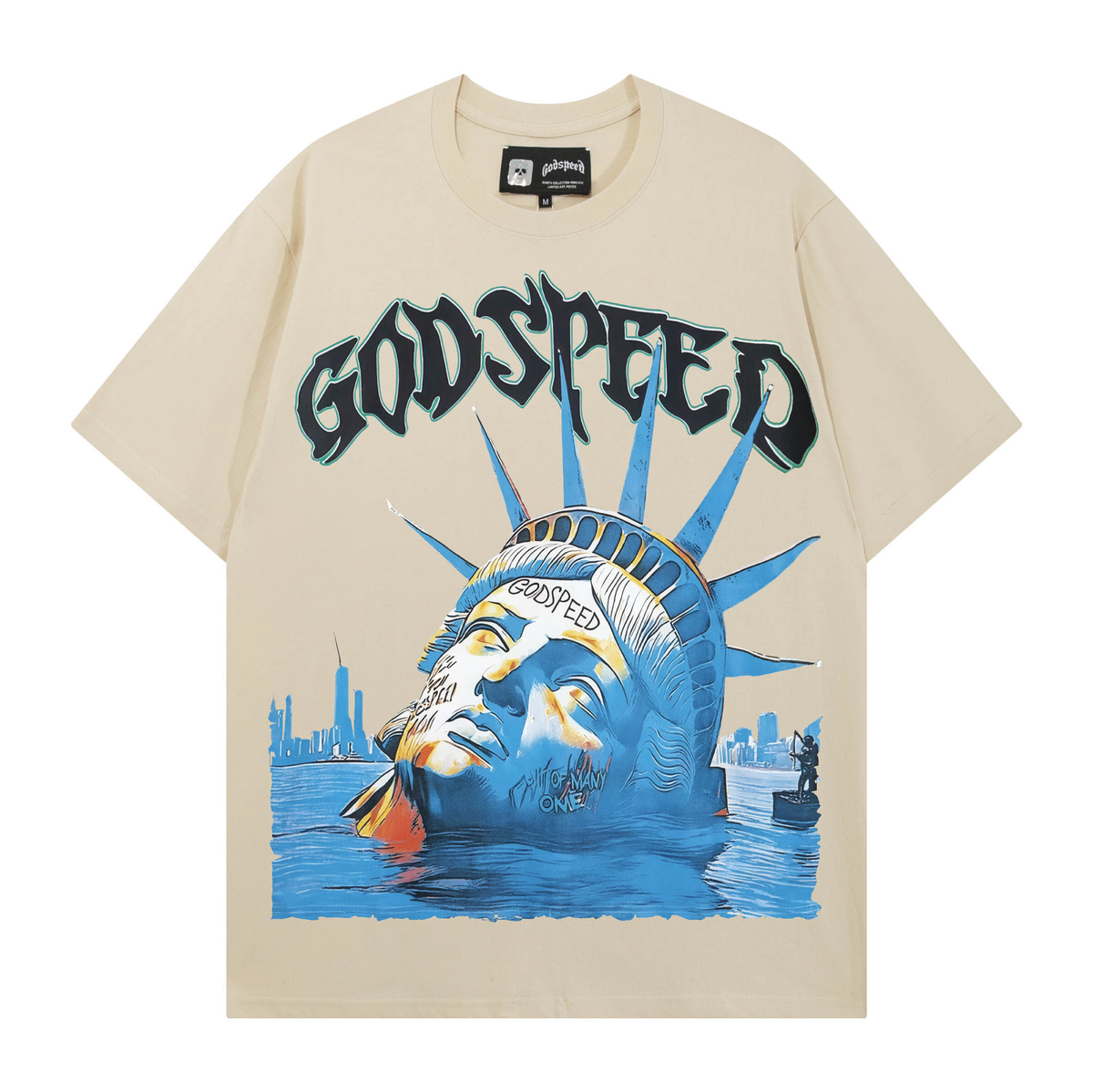 Joanshop Trendy Brand Export God&Speed Skull Letter Pattern Printed Short-Sleeved T-Shirt for Men and Women High Street Hip-Hop Half-Sleeve