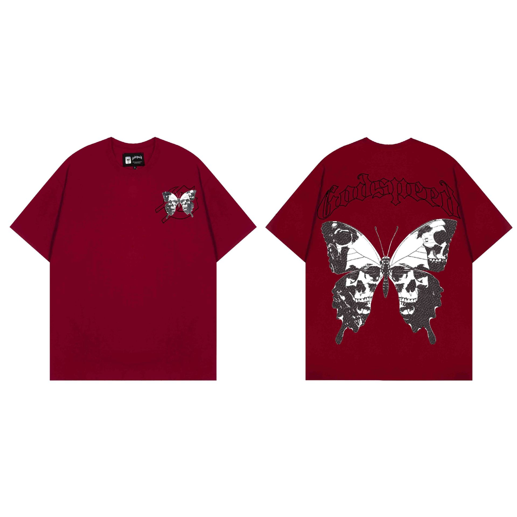 Joanshop Trendy Brand Export God&Speed Skull Letter Pattern Printed Short-Sleeved T-Shirt for Men and Women High Street Hip-Hop Half-Sleeve