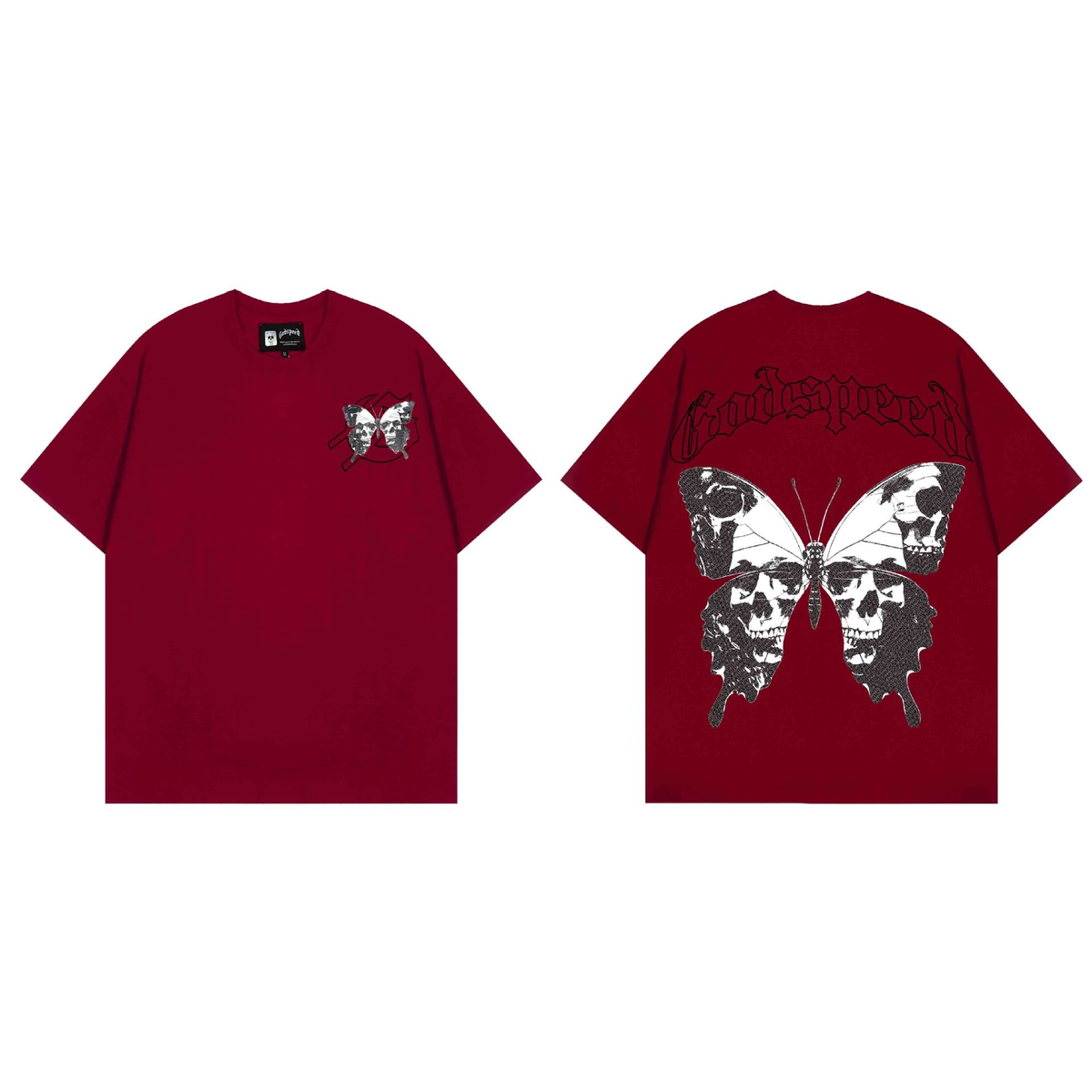 Joanshop Trendy Brand Export God&Speed Skull Letter Pattern Printed Short-Sleeved T-Shirt for Men and Women High Street Hip-Hop Half-Sleeve