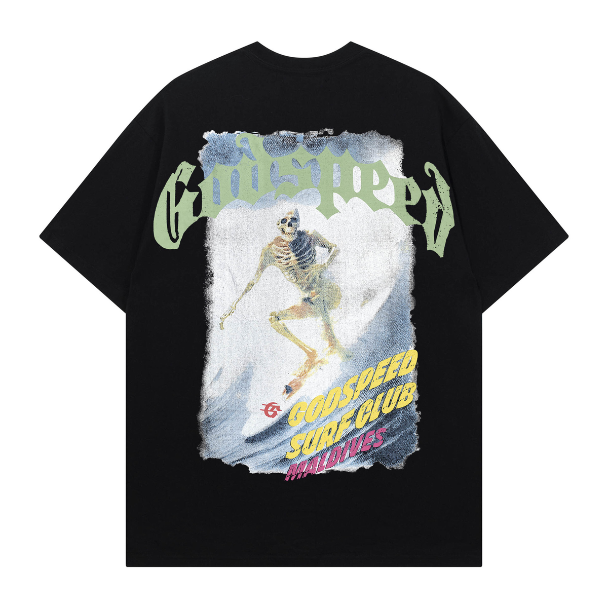 Joanshop Trendy Brand Export God&Speed Skull Letter Pattern Printed Short-Sleeved T-Shirt for Men and Women High Street Hip-Hop Half-Sleeve